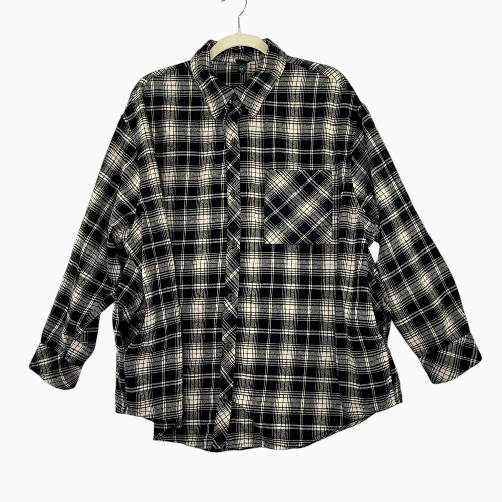 Wild Fable XL Black Cream Plaid Oversized Flannel Shirt Side Pockets